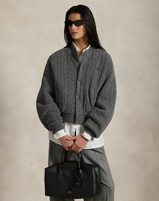 Cable‑Knit Wool‑Cashmere Bomber Jacket