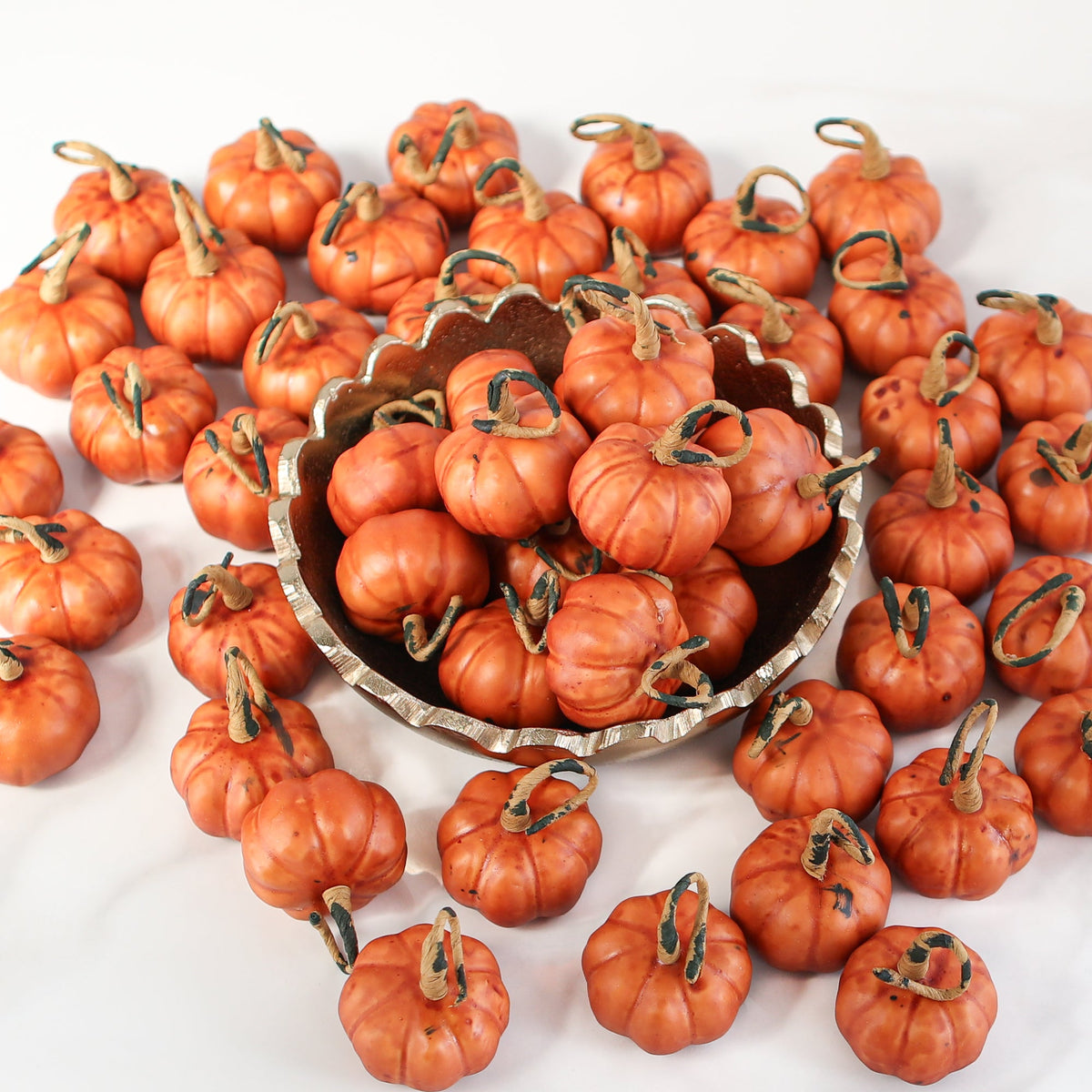 Mini Pumpkin Filler - 50 pieces, vibrant mini faux pumpkins perfect for autumn home decor.
