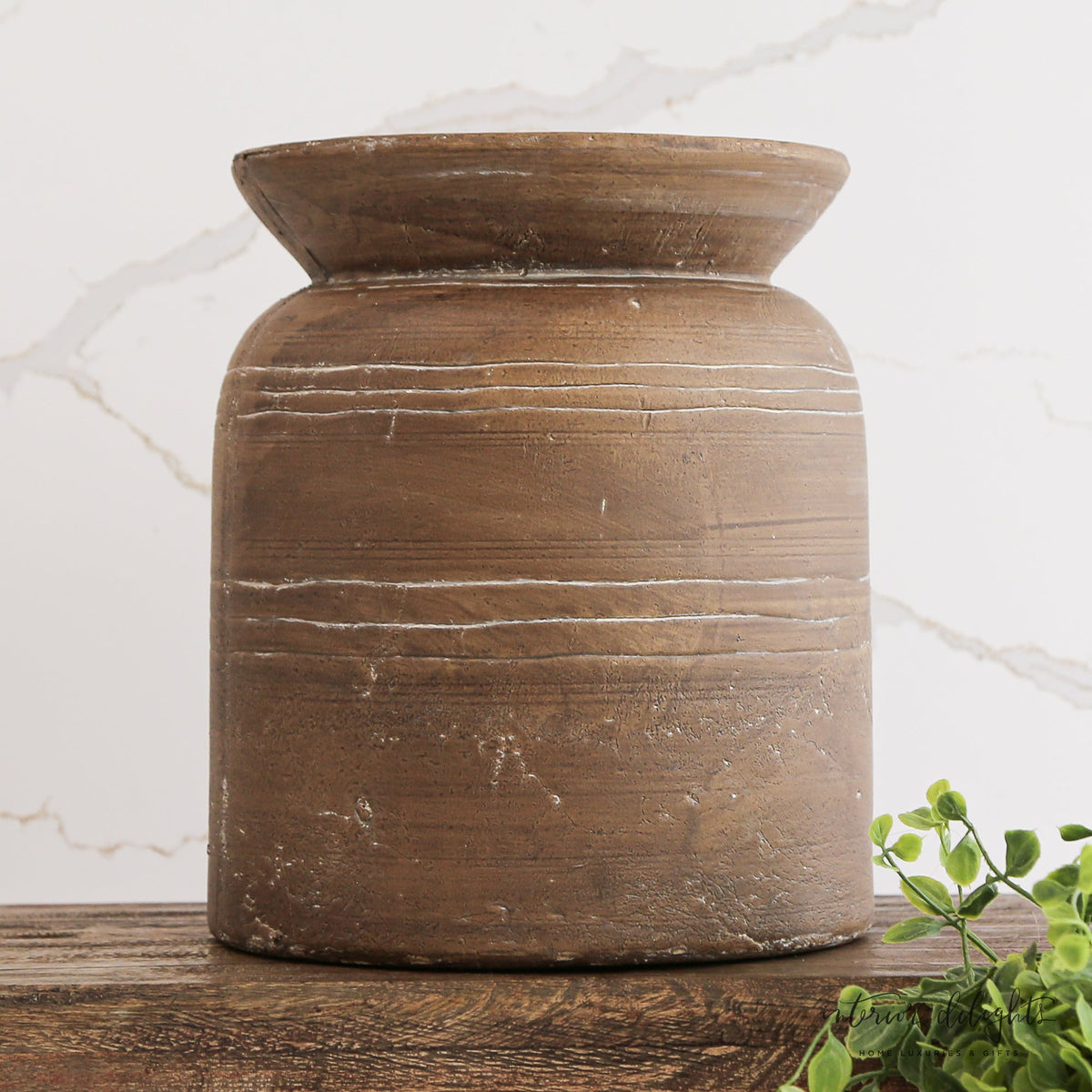9" Brown Line Vase featuring a rustic texture with a natural light brown hue, perfect for vintage decor.