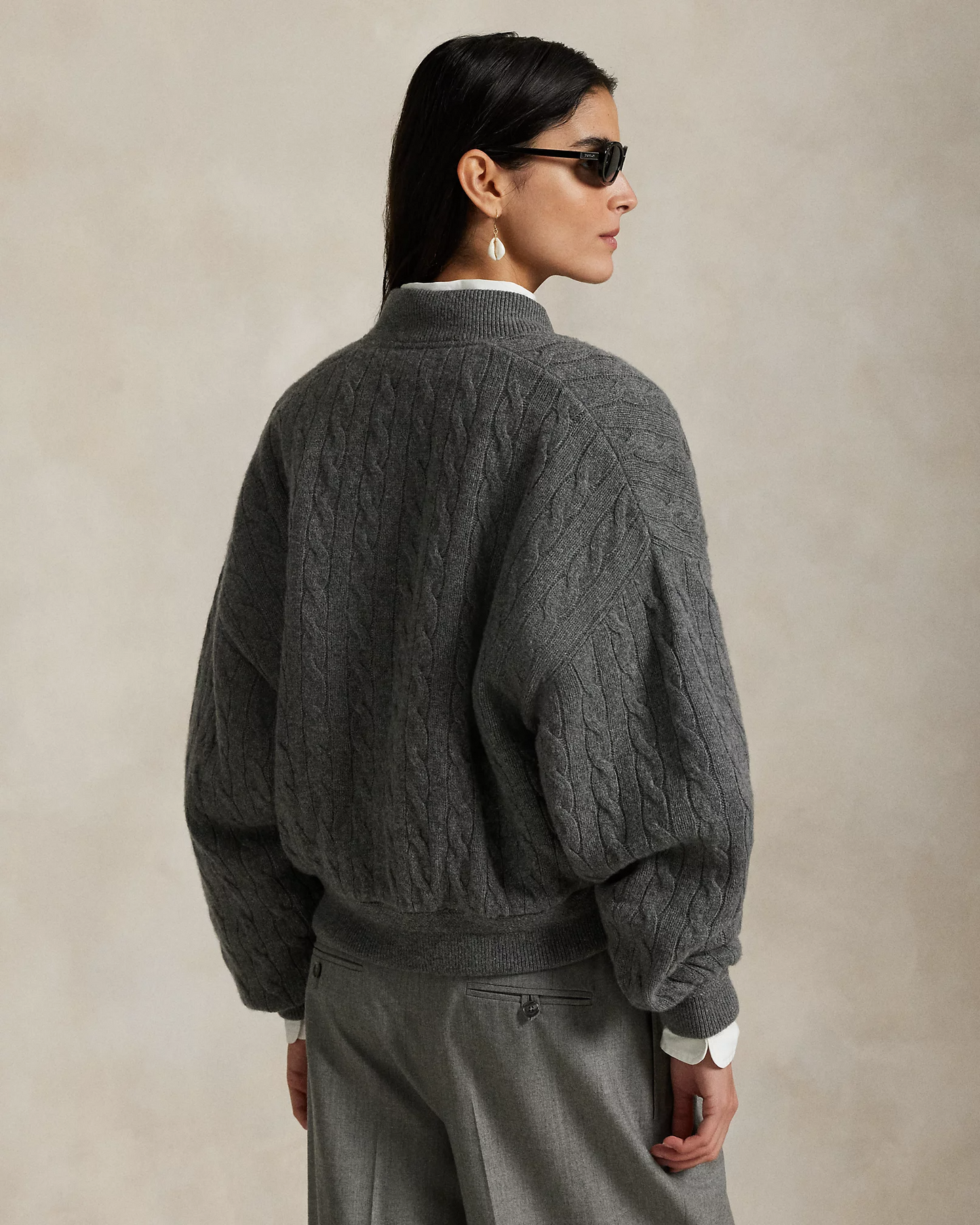Cable‑Knit Wool‑Cashmere Bomber Jacket