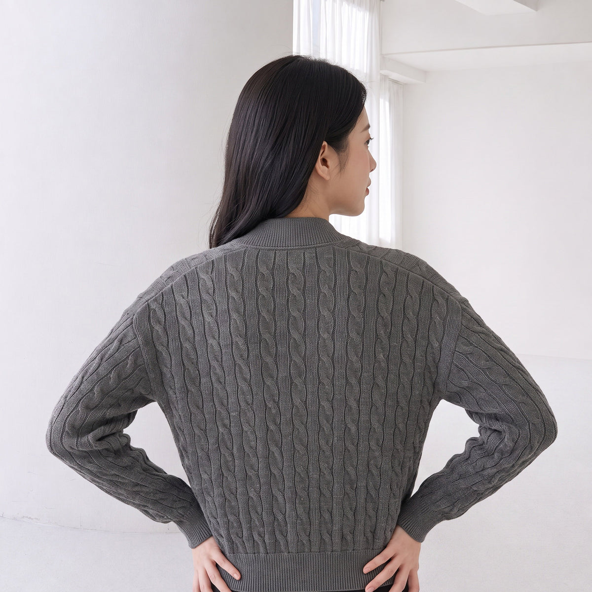 Cable‑Knit Wool‑Cashmere Bomber Jacket